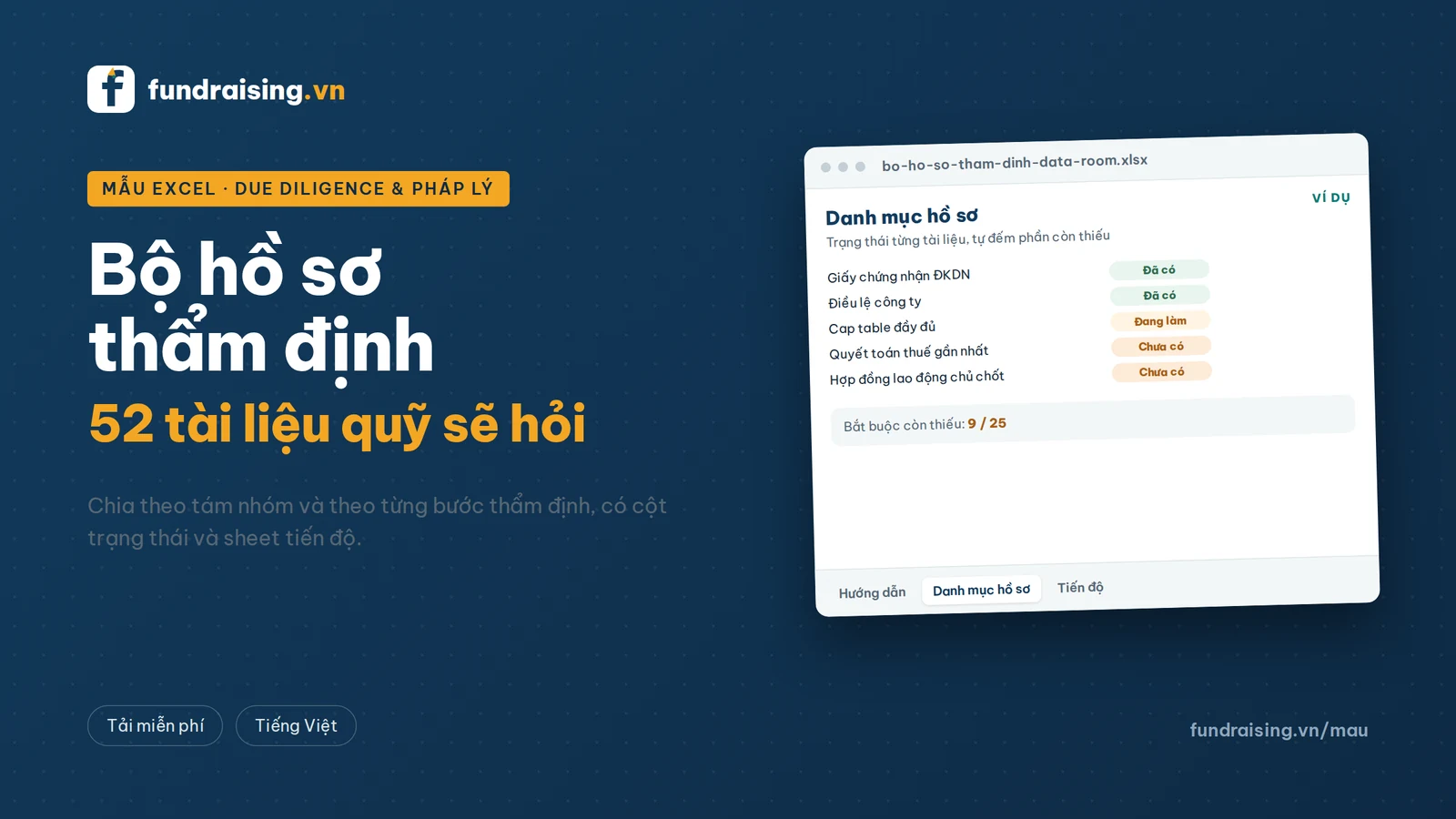 Xem trước mẫu: Bộ hồ sơ thẩm định (data room) cho startup gọi vốn